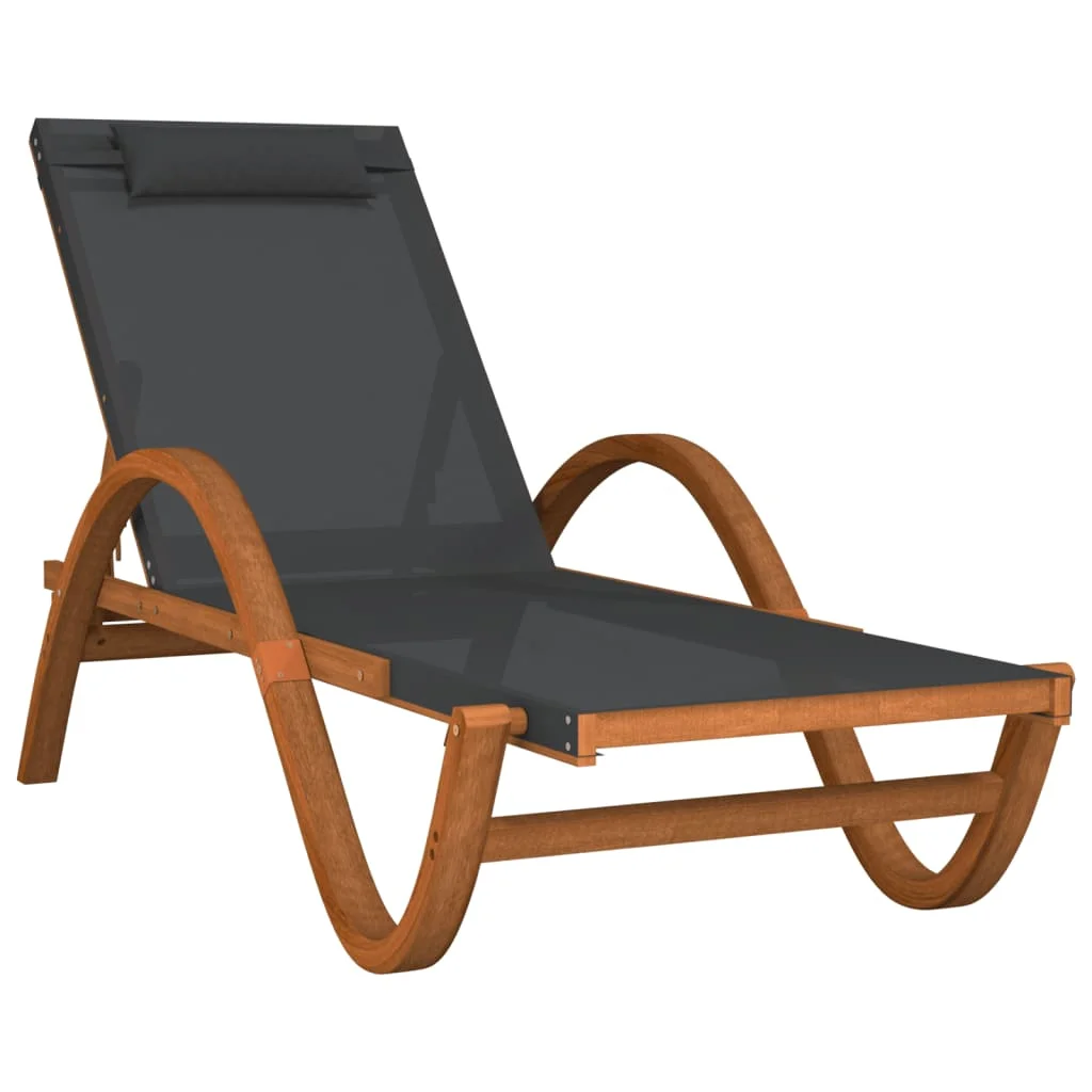 Sun Lounger with Pillow Gray Color Fabric and Poplar Wood Camping Lounge Chair for Beach and Garden