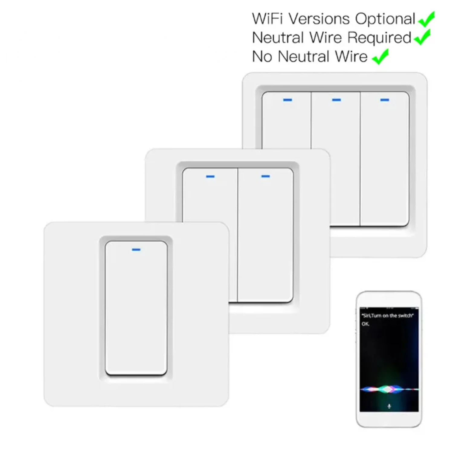 

Intelligent Switch Panel For HomeKit Remote Control Wall Switches 3 Gang Smart Switch Wifi Switch Works With Siri