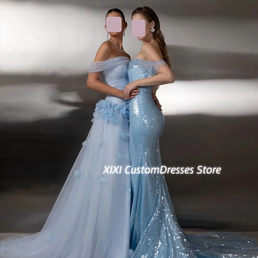 Customize فساتين سهرات Mermaid Off-The-Shoulder Floor-Length Dresses For Prom Ruffle Sleeveless Zipper Up Dresses For Special Ev