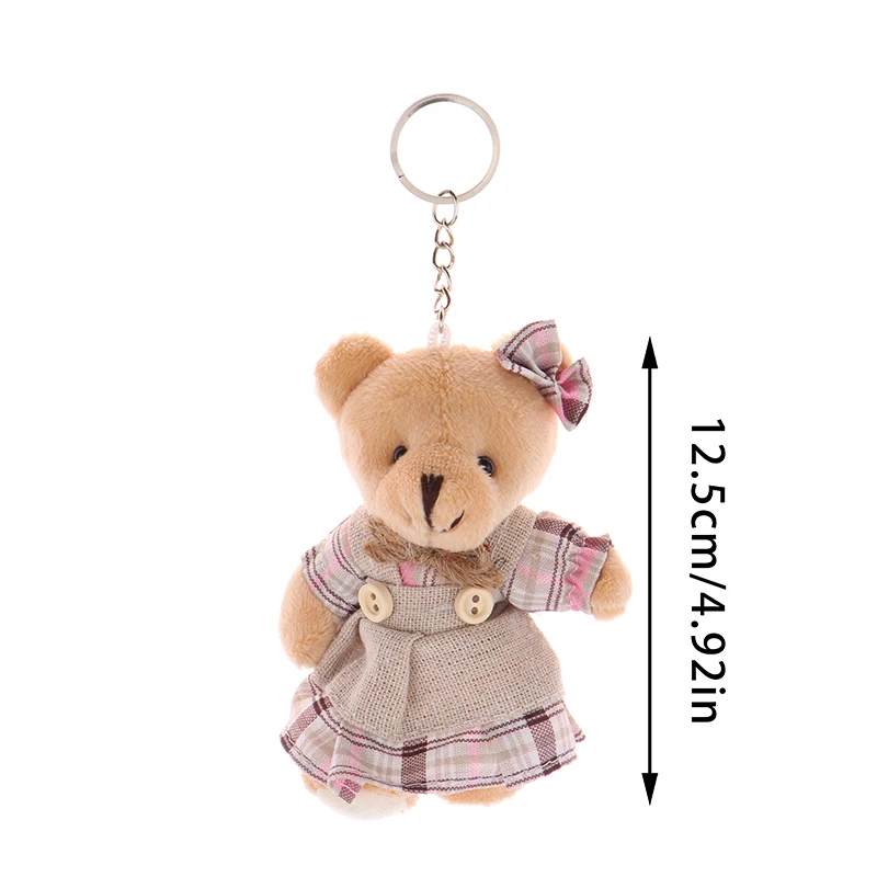 Couple Bear Plush Toy Keychain Cartoon Floral Cloth Bears Soft Stuffed Doll Pendant Car Key Ring Backpack Bag Decor Kid Gift