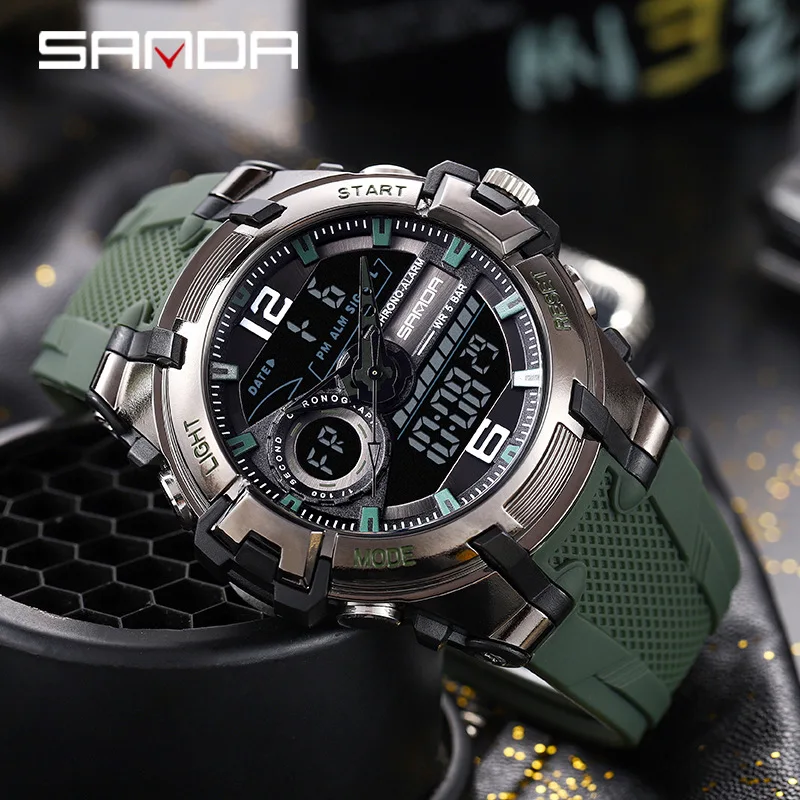 Fashion Sanda Top Luxury Watches Men Military Army Mens Watch Waterproof Sport Wristwatch Dual Display Male Relogio Masculino