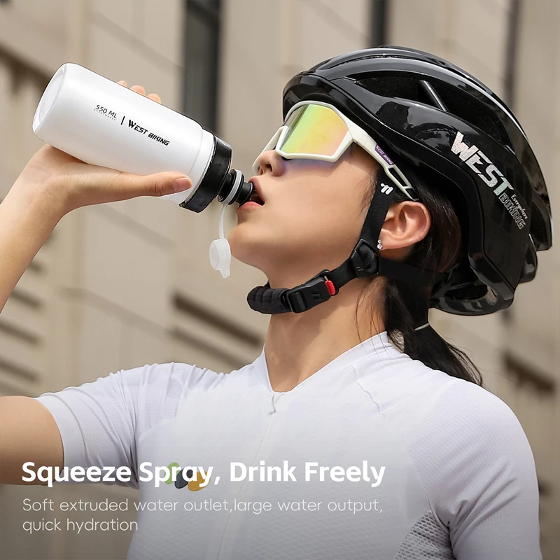 WEST BIKING Squeeze Bicycle Water Bottle 550ml/720ml PP5 Outdoor Sports Leakproof Kettle With Dust Cover Portable Cycling Cup