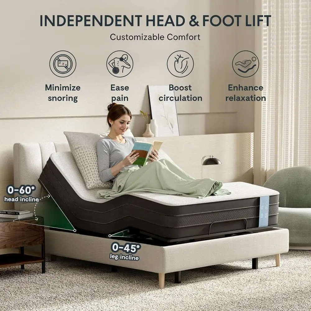 قاعدة سرير قابلة للتعديل بحجم كوين مع إمالة للرأس/القدم، وجاذبية صفرية، وموضع الذاكرة، وجهاز تحكم عن بعد لاسلكي، ومحرك هادئ - S2E-PRO