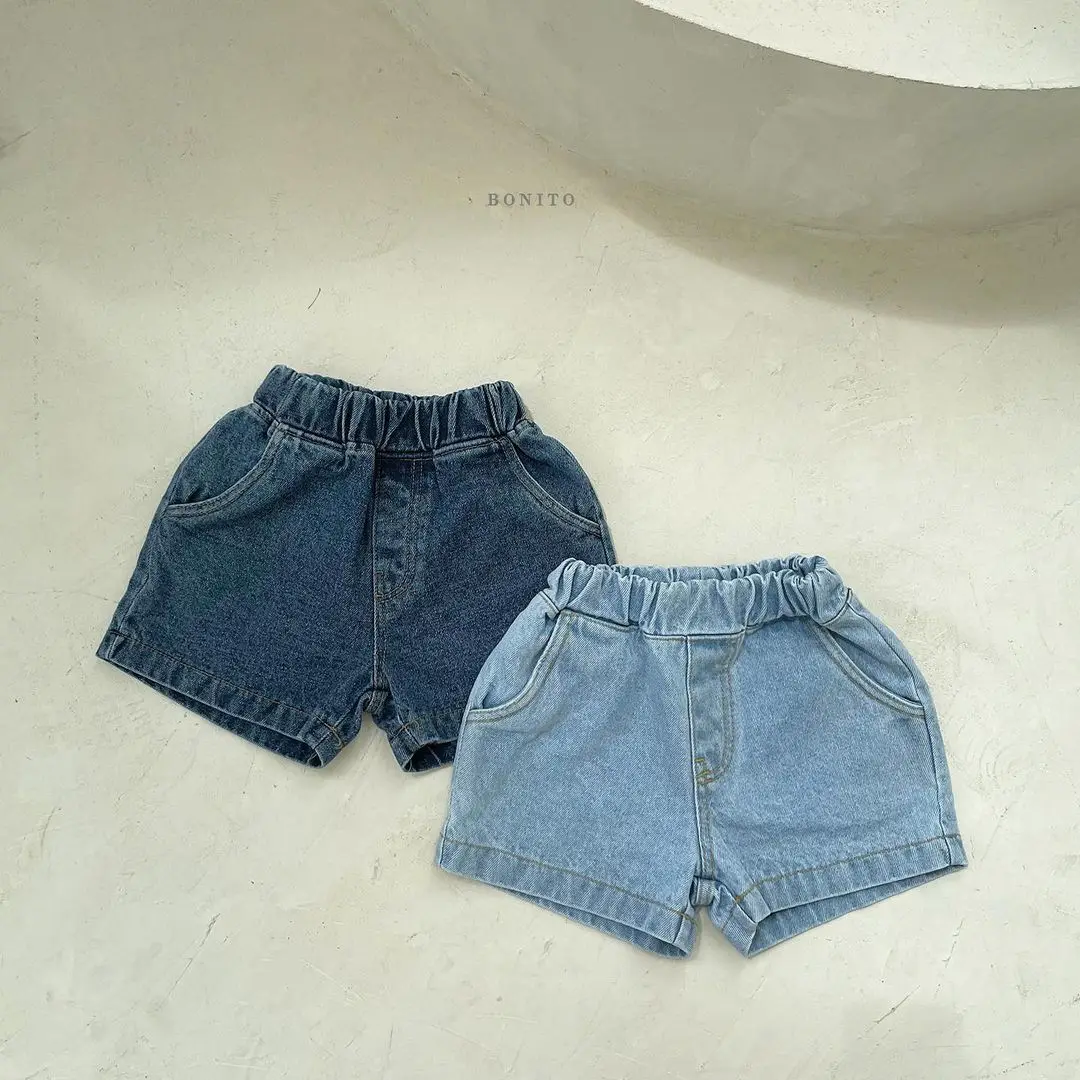 2024 Summer Children's Denim Shorts New Solid Color Shorts for Boys and Girls Fashionable Pocket Pants Trendy Children's Pants