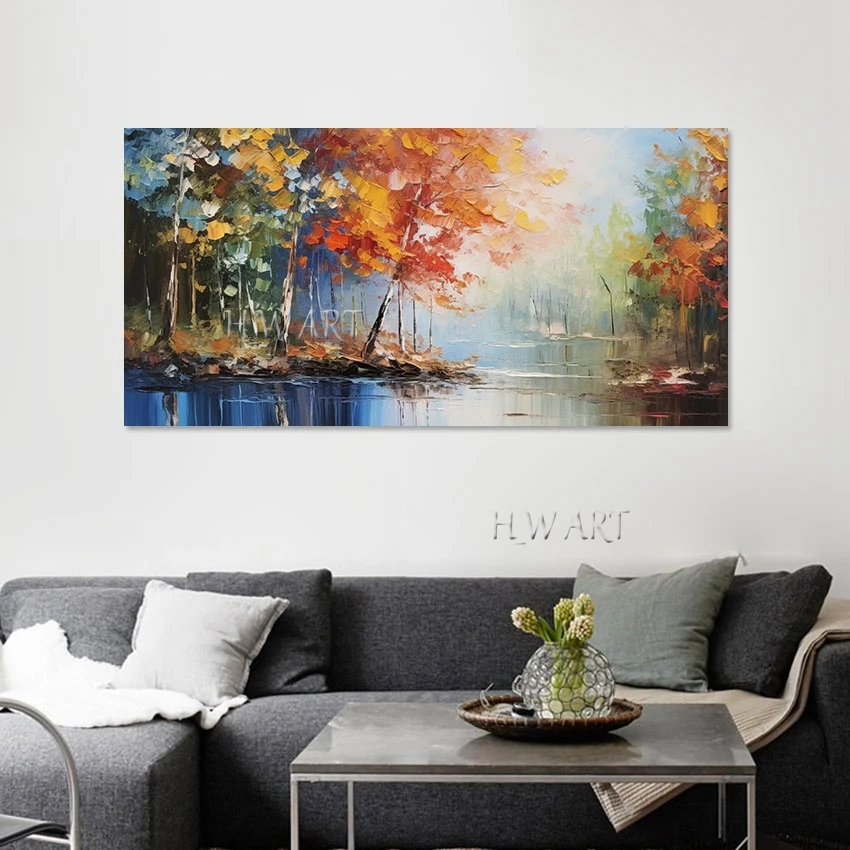 

Beautiful Natural Landscape Art Picture, No Framed 3D Acrylic Tree Wall Decor, Lakes and Streams Abstract Canvas, Oil Painting