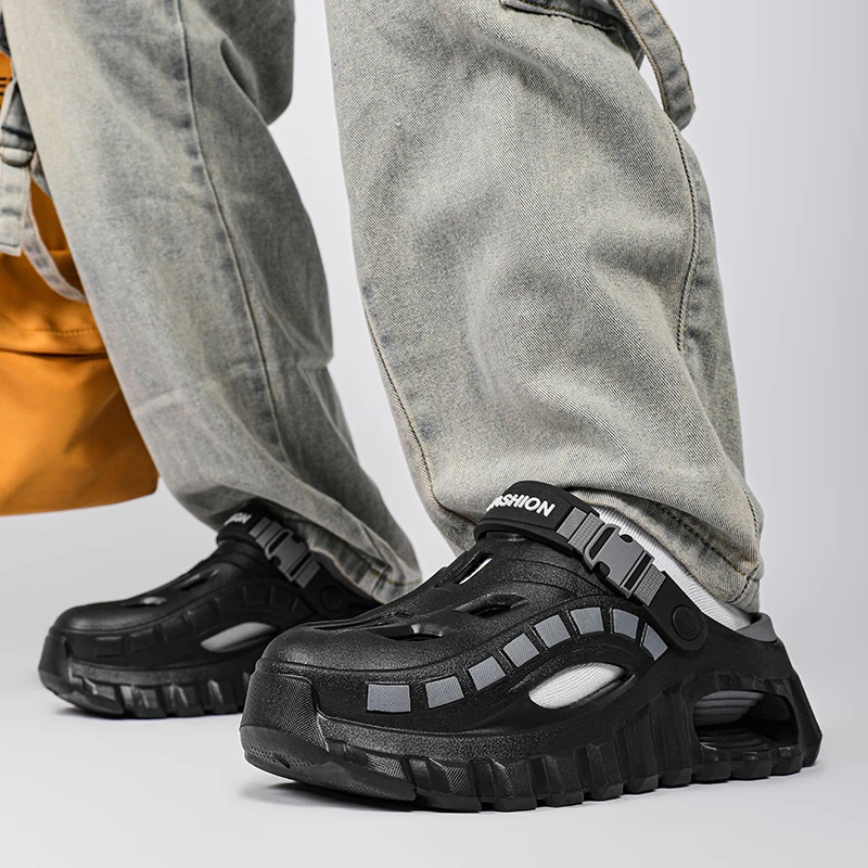 2026 new thick soled fashionable casual quality mecha wind tunnel hole shoes ultra light and comfortable half support