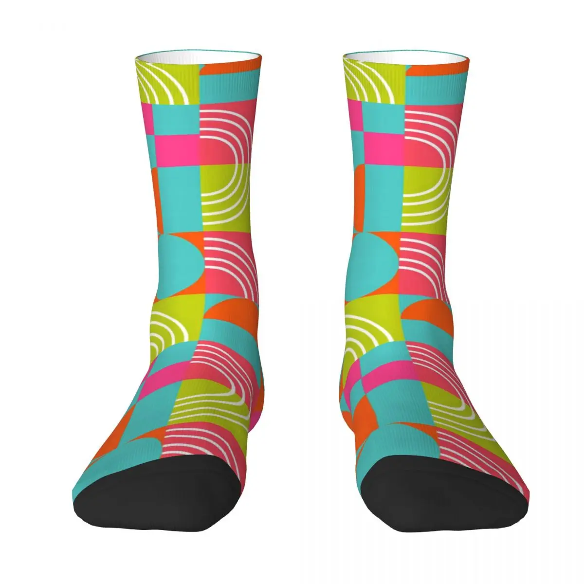 Bright Color Block Socks Autumn Geometric Stockings Elegant Women Men Warm Soft Socks Printed Outdoor Anti Sweat Socks