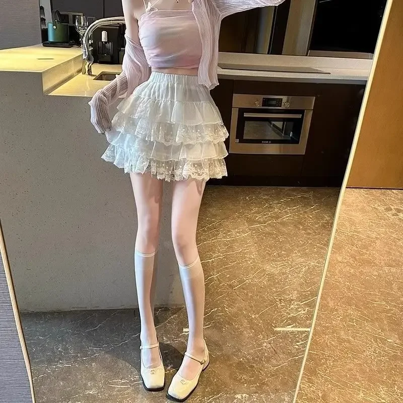 Mini saias femininas retalhos doce renda lolita kawaii bonito fada estilo francês a linha de cintura alta streetwear verão moda chique