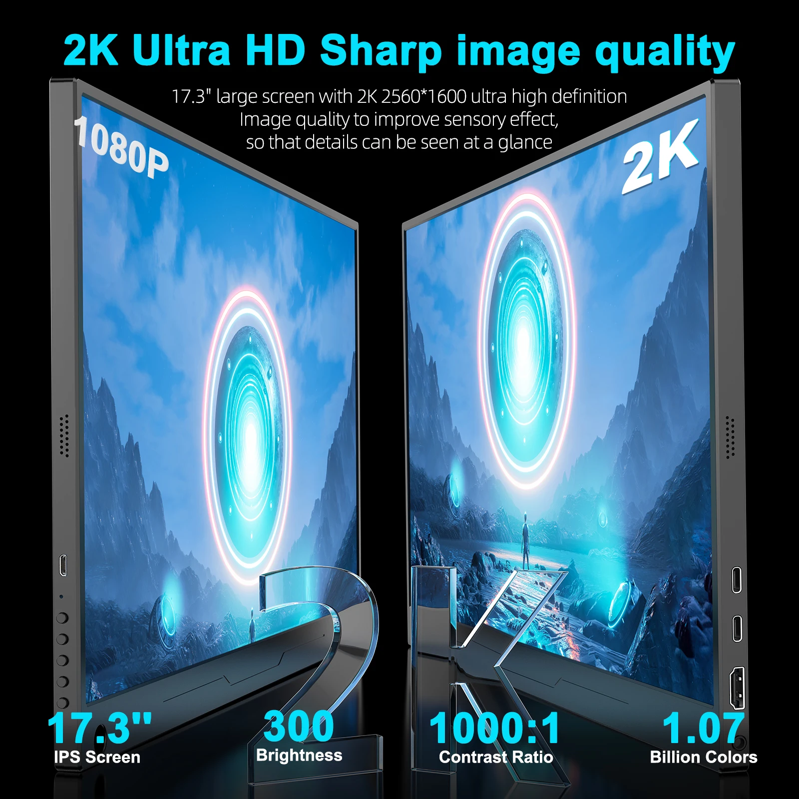 Imagem -04 - Uperfect 2k 144hz Gaming Display 17.3 2560x1440p Gportable Monitor para Laptop Hdr Ips Tela com Vesa e Cover Stand Alto-falantes Duplos para pc Telefone Console de Jogos Steam Deck