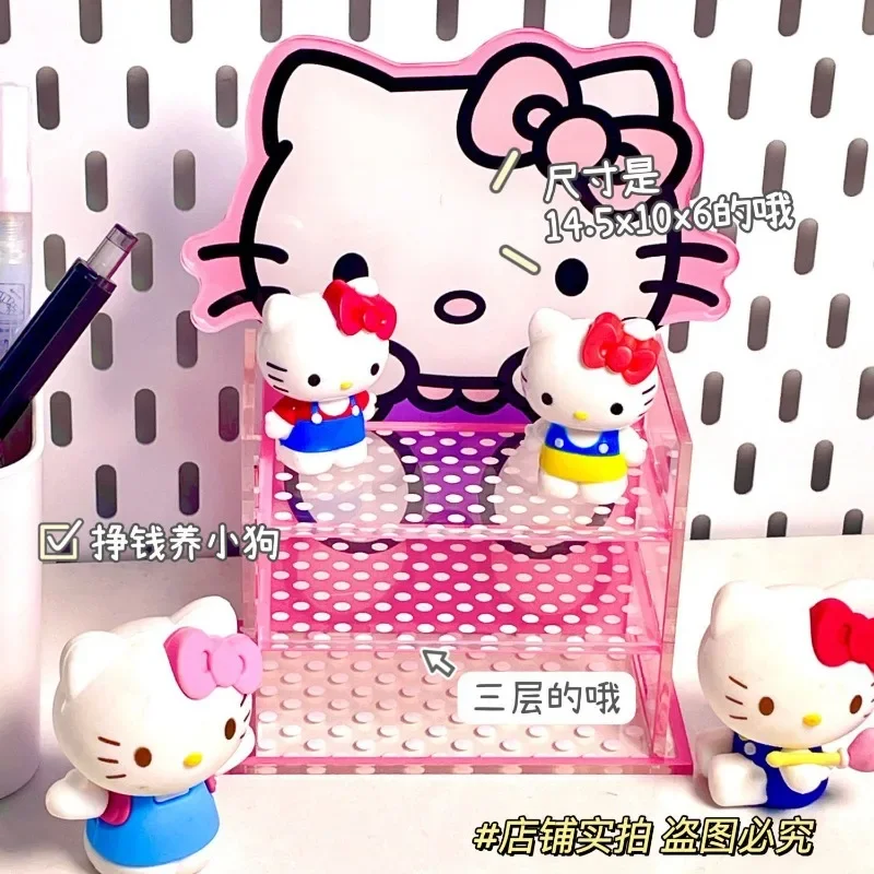 Kawaii Sanrio Hello Kitty 3 Tier Display Stand Durable Transparent Storage Shelf Desktop Cute Makeup Display Organization Shelf