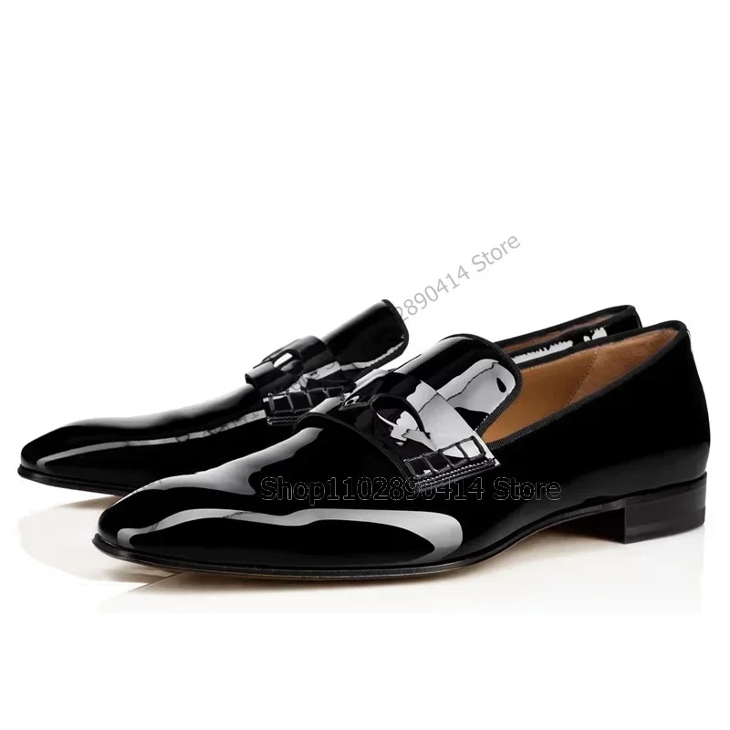 

Black Patent Leather Low Top Loafers Fashionable Slip On Men Shoes Luxurious Handmade Party Feast Banquet Office Men Dress Shoes