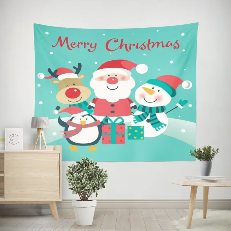 Christmas Snowman Elk Hanging Cloth Background Cloth Holiday Party Decoration Cloth Wall Hanging Blocking Appearance