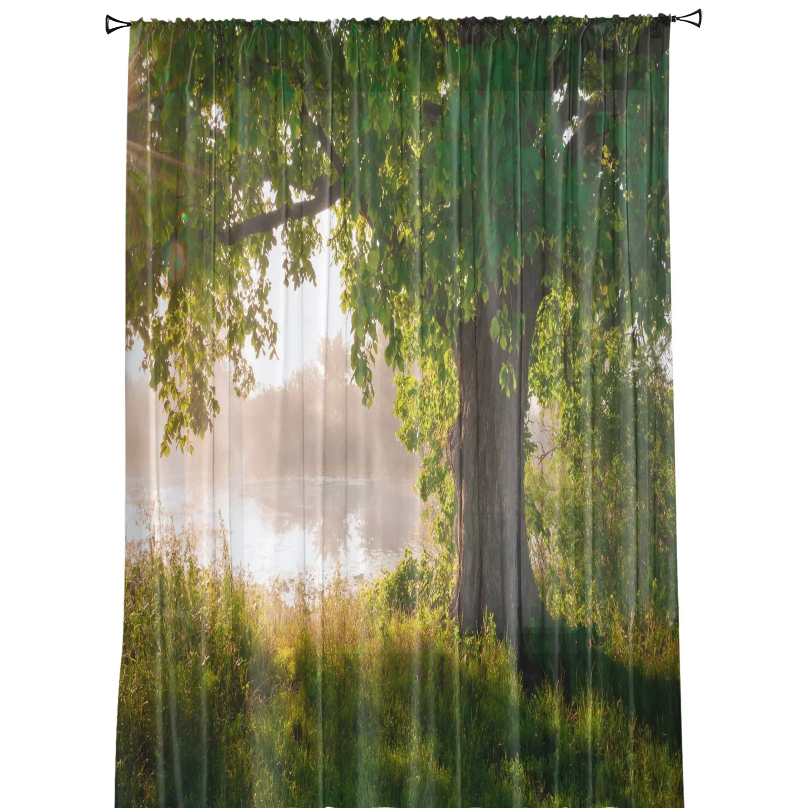 Arbor Tree Lake Landscape Sheer Curtains Living Room Window Tulle Curtains For Bedroom Kitchen Home Decoration Voile Drapes