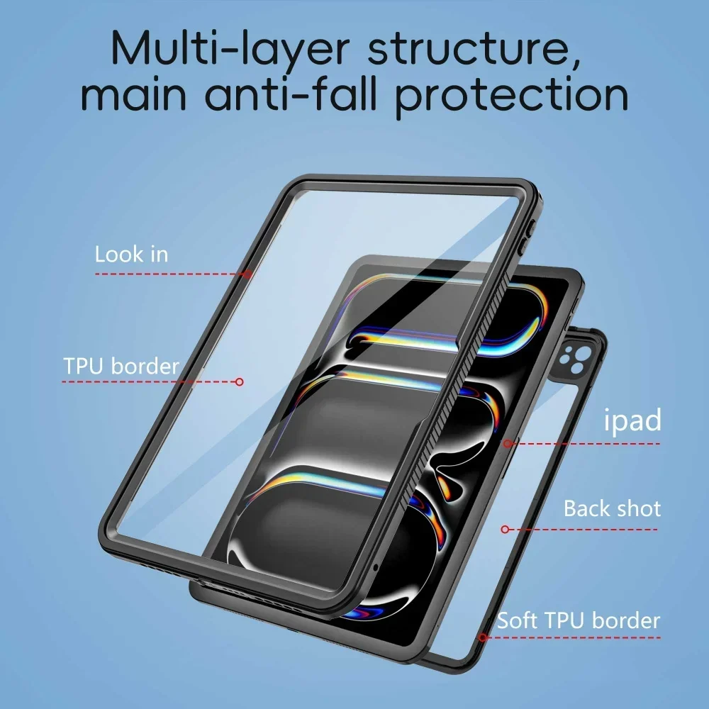 360 Waterproof Case For iPad Pro 11 M4 2025 Pro 13 Air11 Air13 All inclusive Dustproof Anti Fall Protect Shock Resistance Cover