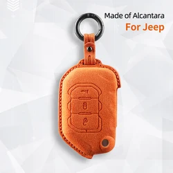 Car Key Case Cover Alcantara Suede For 2018-2021Jeep Wrangler JL Gladiator JT JLU 3 Buttons Keychain
