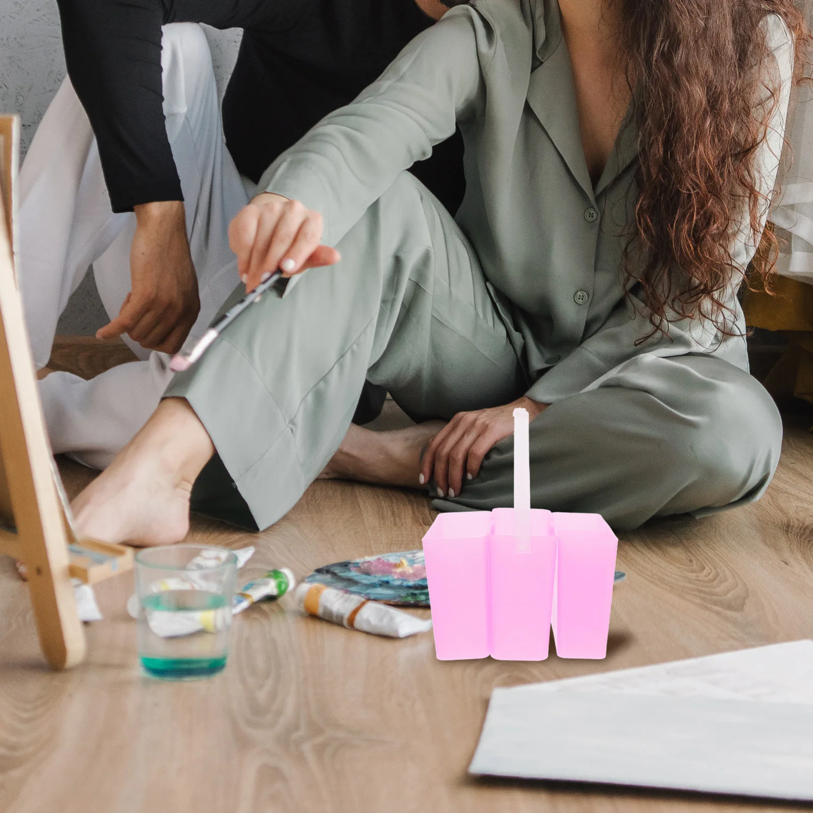 منظم فرش الطلاء 3 في 1 وردي أنيق وعملي للدهانات الزيتية الأكريليك المائية المحمولة والمتينة