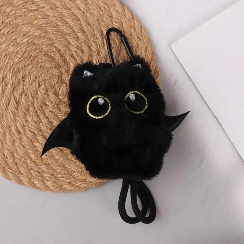 Pendentif de poupée en peluche Kitty noir à ailes d'esprit, Unique, 10cm, grands yeux, Style Punk, accessoire de sac pour cadeau d'anniversaire pour enfant