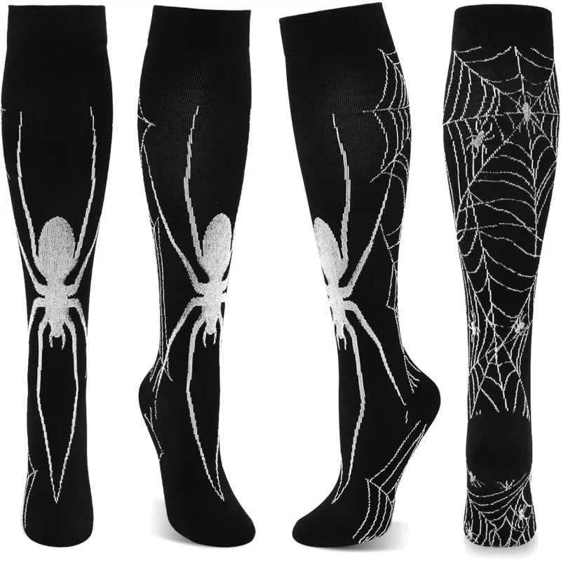 

2 pairs of Halloween socks, men's and women's horror spider web print knee high socks, long tube socks