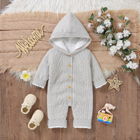 Winter Baby Rompers Autumn Grey Cable Knitted Newborn Boys Hooded Long Sleeve Jumpsuits 0-18m Infant Outwear Playsuits One Piece
