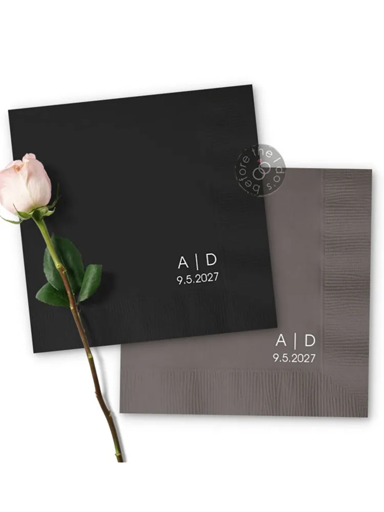 50PCS Minimalist Personalized Wedding Napkins with Initials - Custom Cocktail Napkins, Monogram Initials Napkin, Modern Napkins