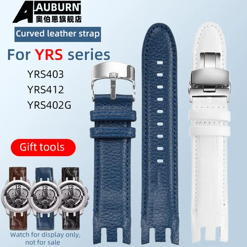 Imagen 1 del producto Para Swatch serie YRS correa de cuero blanco azul marrón YRS403 412 402G bandas de extremo curvado cadena de reloj pulsera de reloj de 21mm para hombre