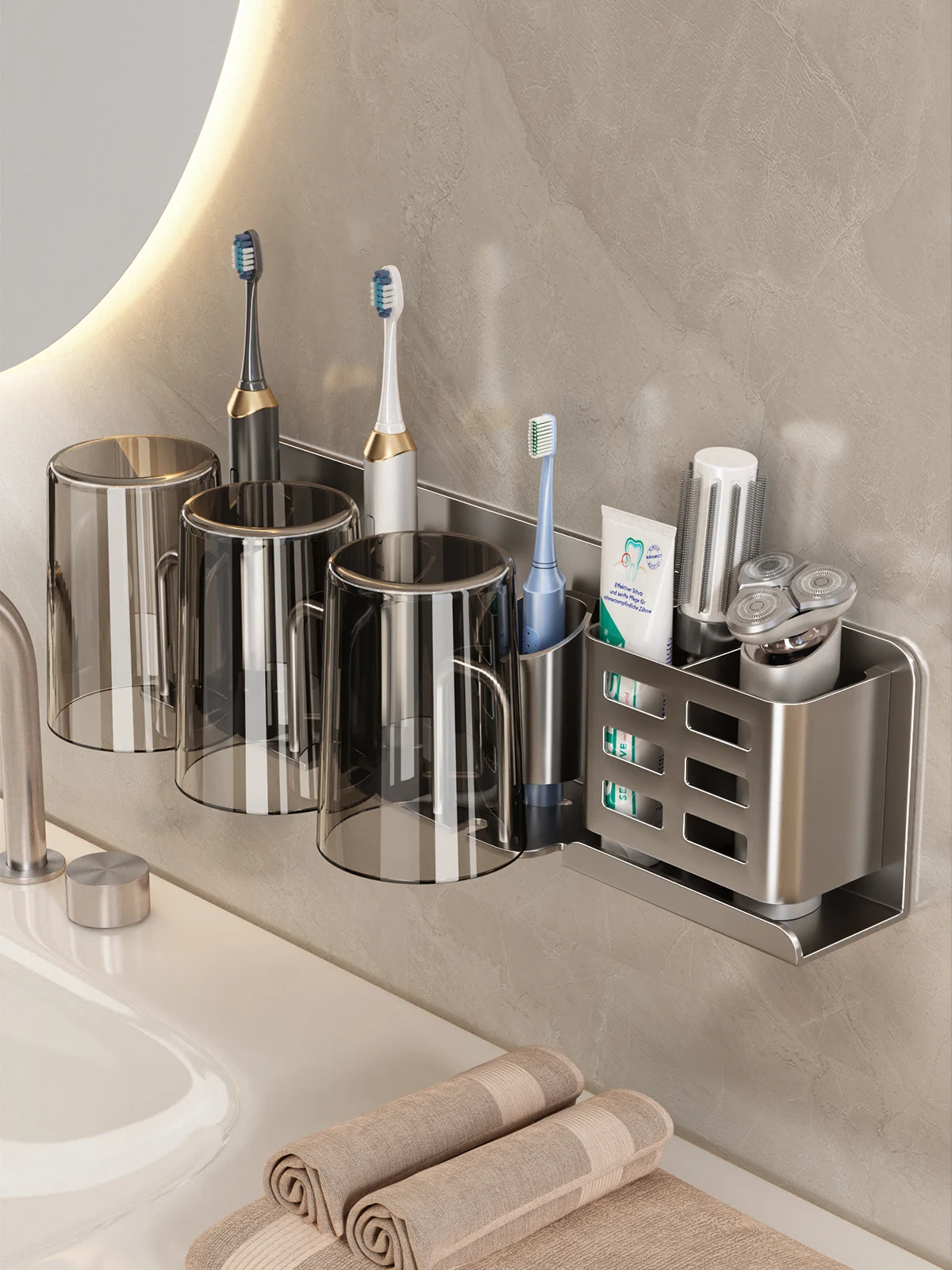 Bathroom Wall Aluminum Electric Toothbrush Holder Tooth Brushing Holder,Toothbrush Holder Wall Mounted for Toiletries Storage