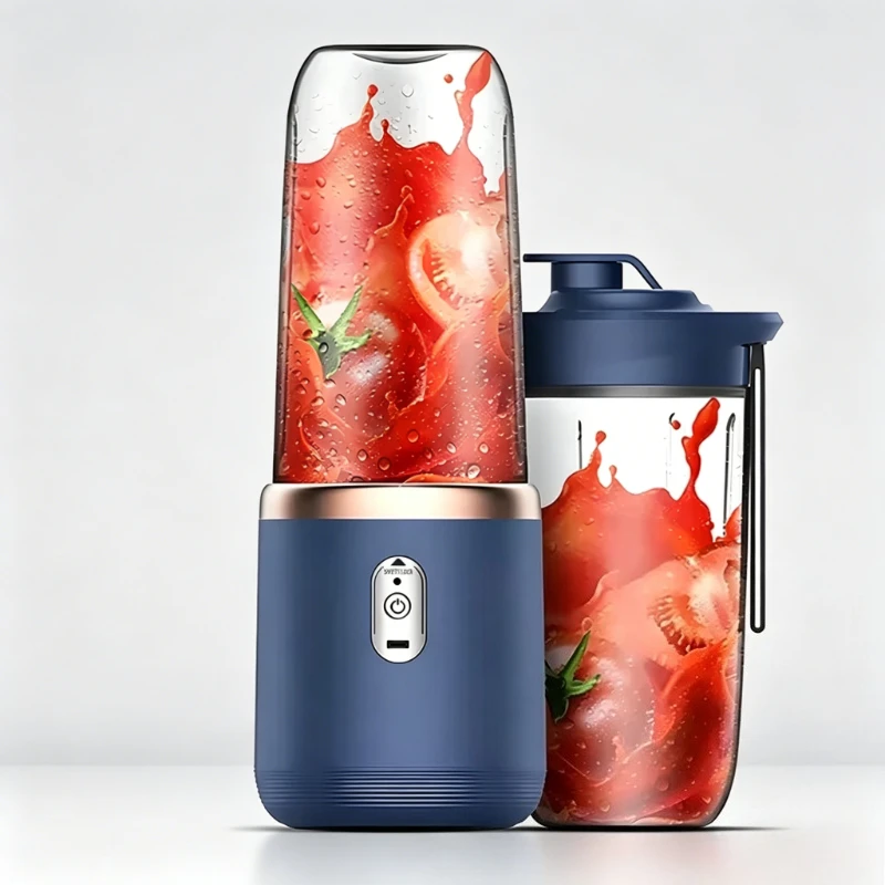 Vaso Mezclador Portátil Multifuncional, Recargable por USB, 400 ml, con 2 Vasos para Uso en el Hogar, Viajes y Estudiantes
