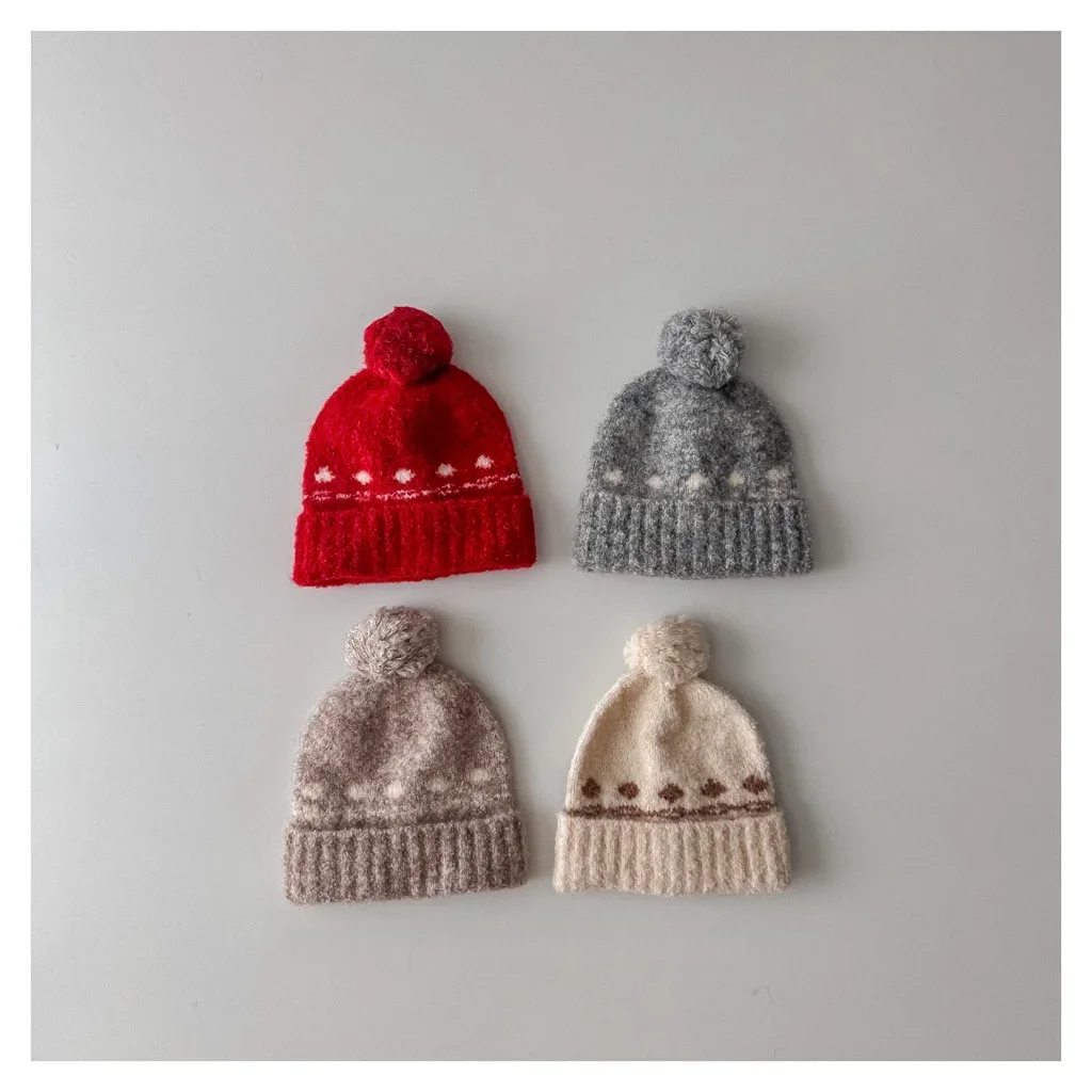 

Winter Scarf Hat Kids Woolly Hat Snowflake Warm Thick Knitted Beanie Scarf Cute Pom Pom Autumn Fashion Hats for Baby Boys Girls