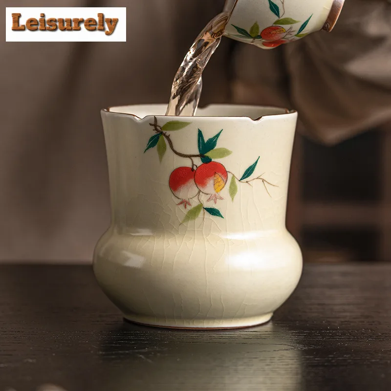 400ml Hand-painted Pomegranate Jianshui Washing Cup Bowl Tea Residue Bucket Tea Garbage Can Chaxi Chinese Tea Set Ornaments