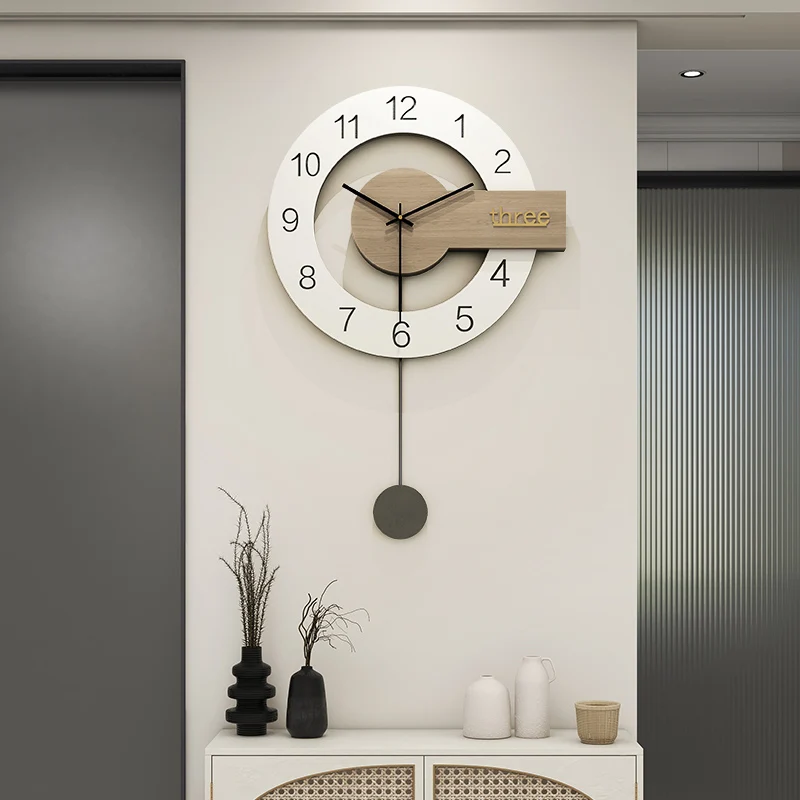 Wooden Art Clock Wall Clock Living Room 2025 New Bedroom Wall Clocks Light Luxury High-end Atmospheric Mute Clock