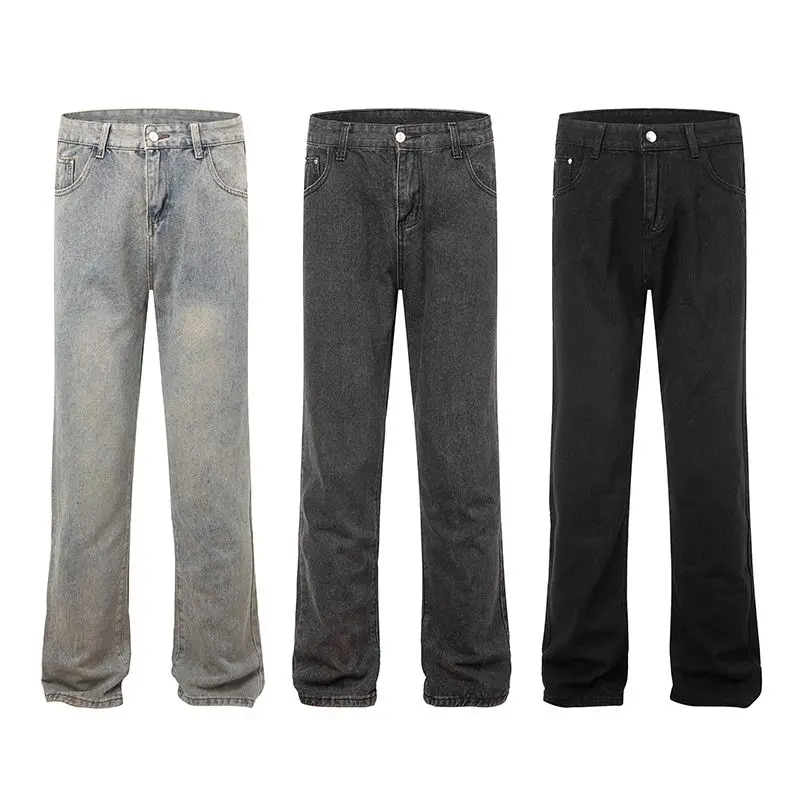 

Американские джинсы унисекс премиум-класса свободного кроя из черного денима, универсальные брюки в стиле High Street, с завышенной талией, из полиэстера