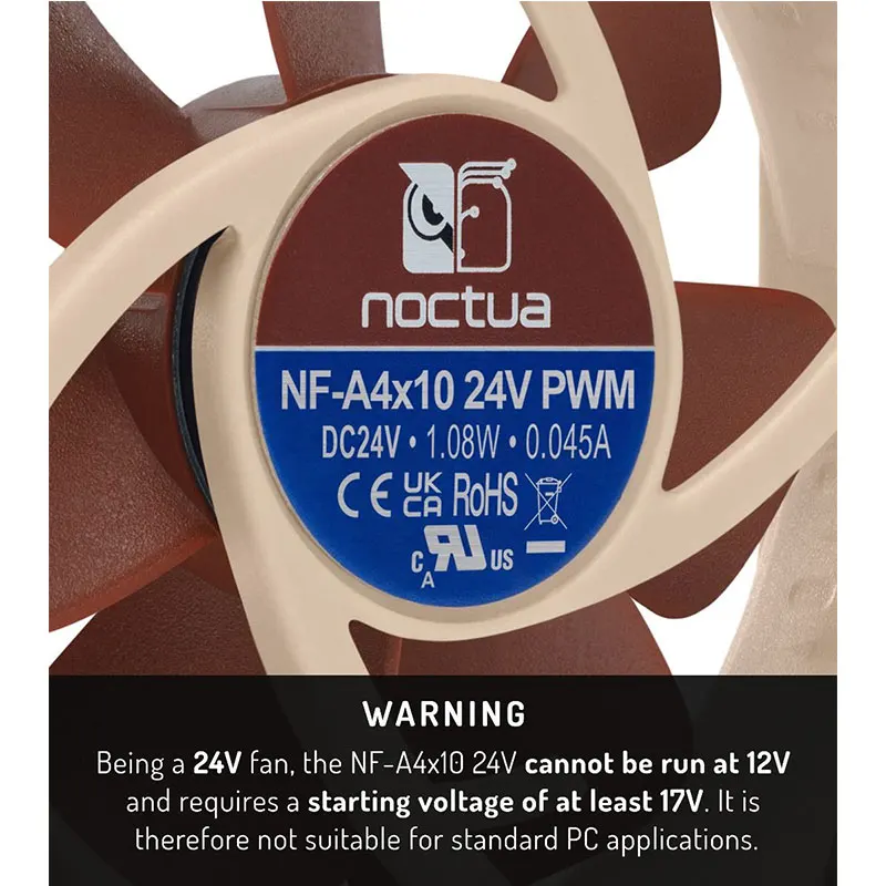 Noctua NF-A4X10 PWM 선풍기, 3D 프린터용 선풍기 적용 가능, 컴퓨터 케이스 선풍기 적합하지 않음, 24V