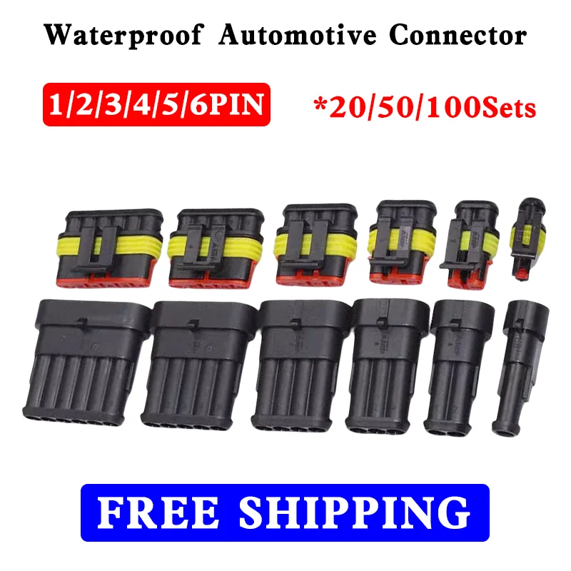 

20/50/100Sets Waterproof Automotive Male Female Electrical Connectors Plug 1/2/3/4/5/6-Pin Way For Car Motorcycle Scooter Marine