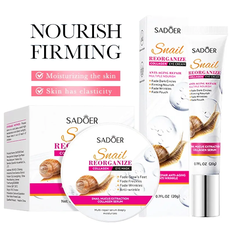 SADOER الحلزون العين العناية بالبشرة مجموعات الكولاجين مكافحة الهالات السوداء قناع عين ترطيب مكافحة الشيخوخة كريم عين السفر حجم العناية بالبشرة