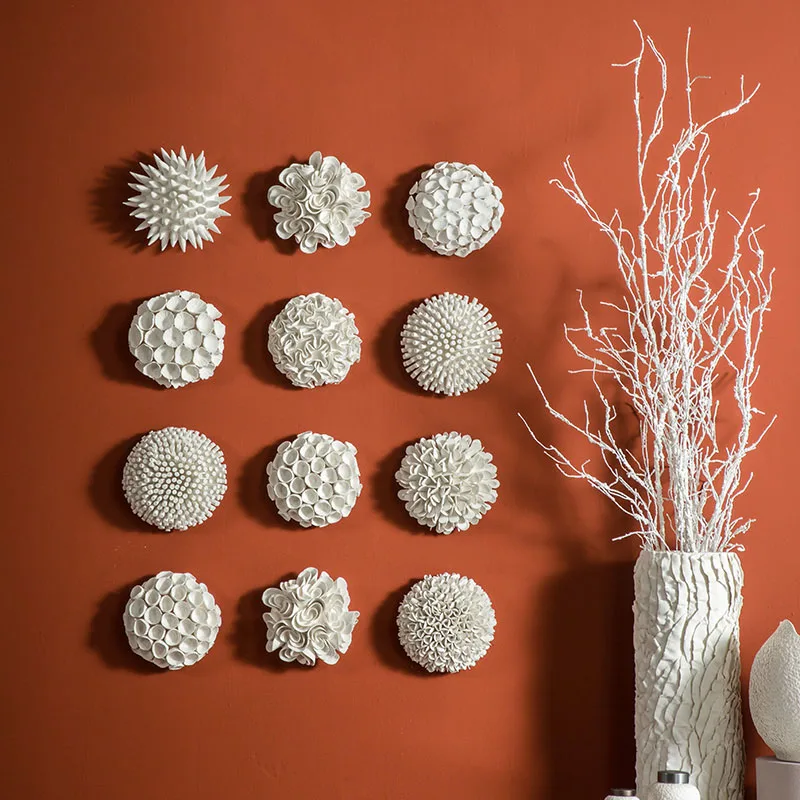 22cm Coral Flower Ball Mushroom Ceramic Figurines Pendant Living Room Background Wall Hanging Hotel Clubhouse Decor Ornament