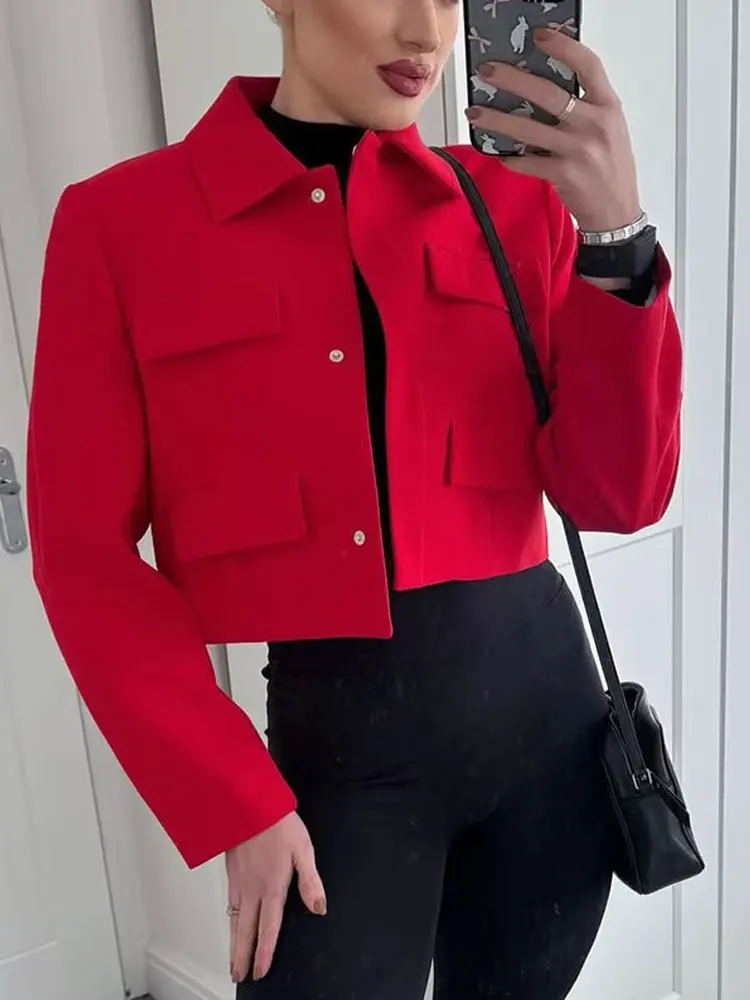 

HH Осенняя женская модная куртка, повседневная свободная однотонная куртка с отложным воротником, тонкая однобортная теплая женская шикарная куртка Y2K