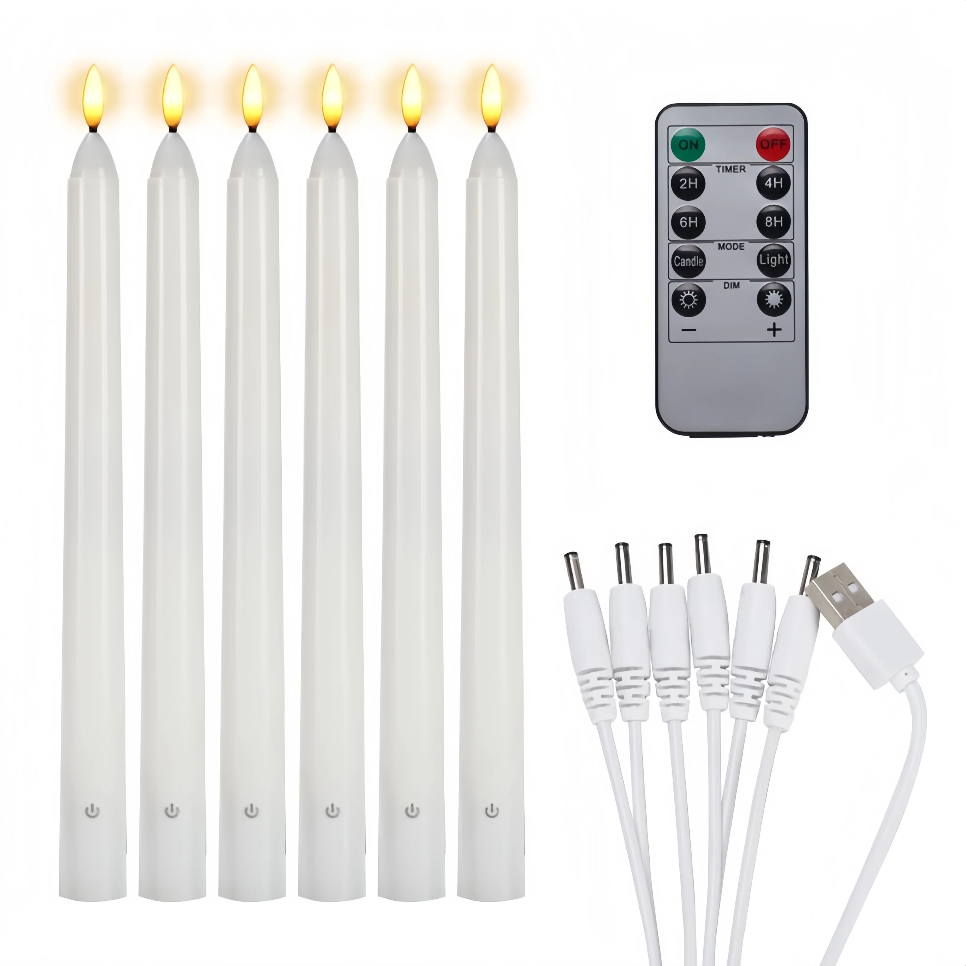 Led Taper stick Candle flickering 10-key Remote w/Timer 3D Wick Rechargeable Flameless Candlestick Xmas Home Wedding party H27CM