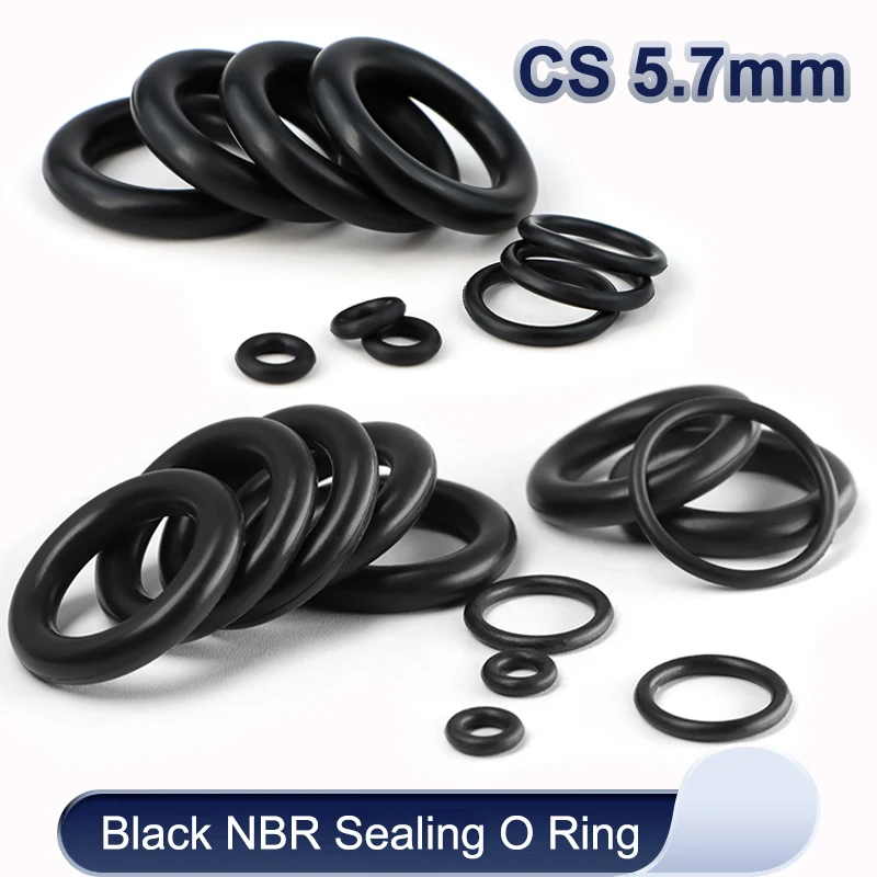 

5/10 Pcs NBR O Ring Seal Gasket CS 5.7mm OD 30mm ~ 300mm Black Nitrile Butadiene Rubber Spacer Oil Resistance Washer Round Shape