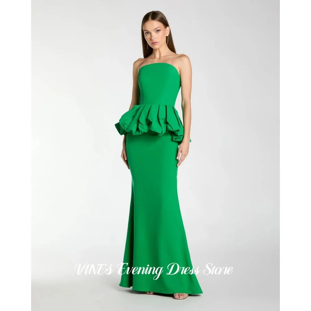 

VINES Green Strapless Prom Gown Mermaid Evening Dress with Voluminous Ruffled Peplum Floor-Length Formal Occasion Gown Customize