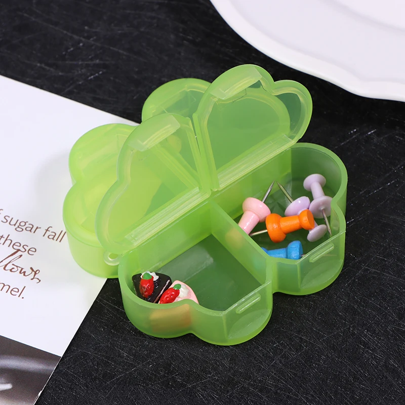 Portable Plastic Pill Storage Box With Independent Opening Design Four-leaf Clover 4 Grids Pill Organizer Drug Separation Box