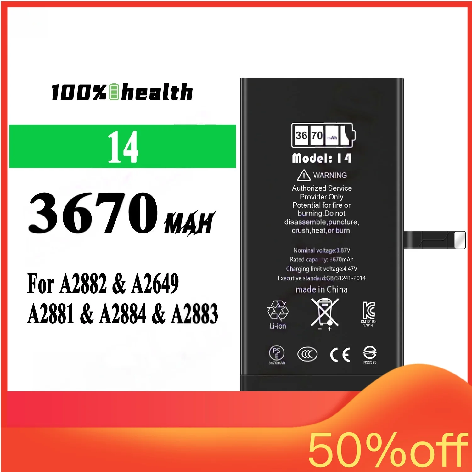 3670MAH for IPhone 14 Mobile Phone Battery for A2882 A2649 A2881 A2884 A2883 High-quality Running Diagnostic Lithium Battery
