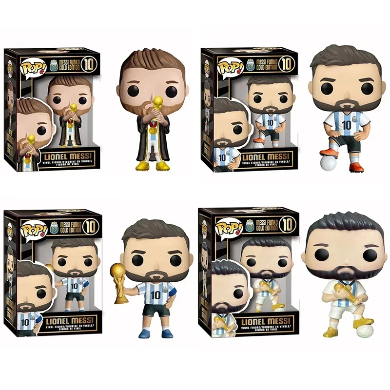 New Style Funko Football Stars Black Gold Edition Lionel Messi 10# Action Figures Collection Statue Model Doll Christmas Gift