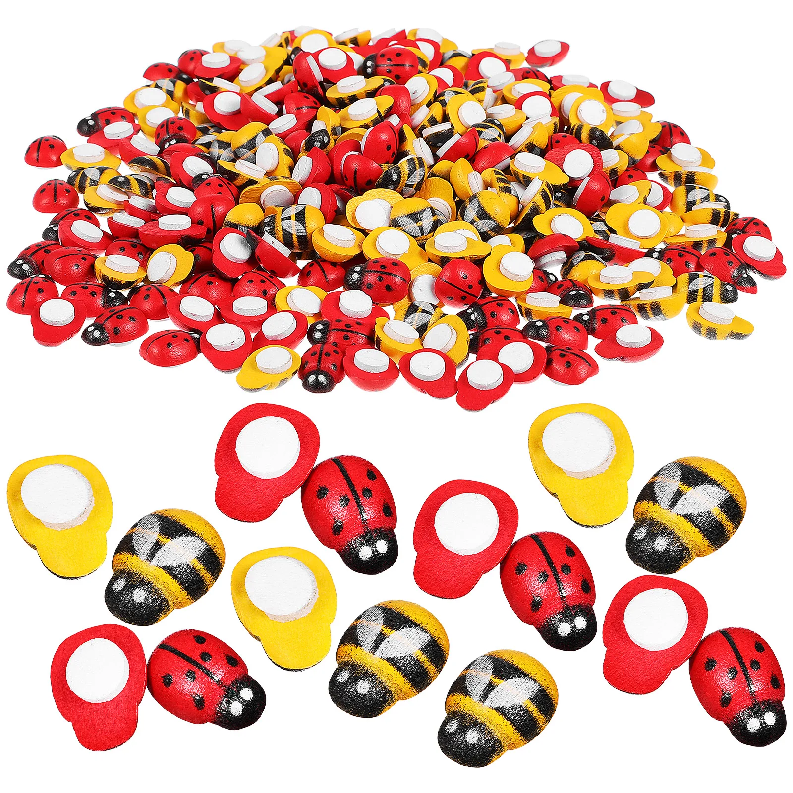 

400 pcs Wooden Decorative Bee Ladybug Stickers for Crafts Scrapbooking DIY Accessories Small Embellishments Glossy Colorful Kids