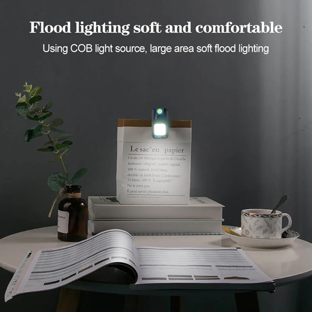 COB Keychain Lights Mini LED Flashlight USB Rechargeable Camping Fishing Light with Hook Waterproof Work Lamp 6 Modes Torch