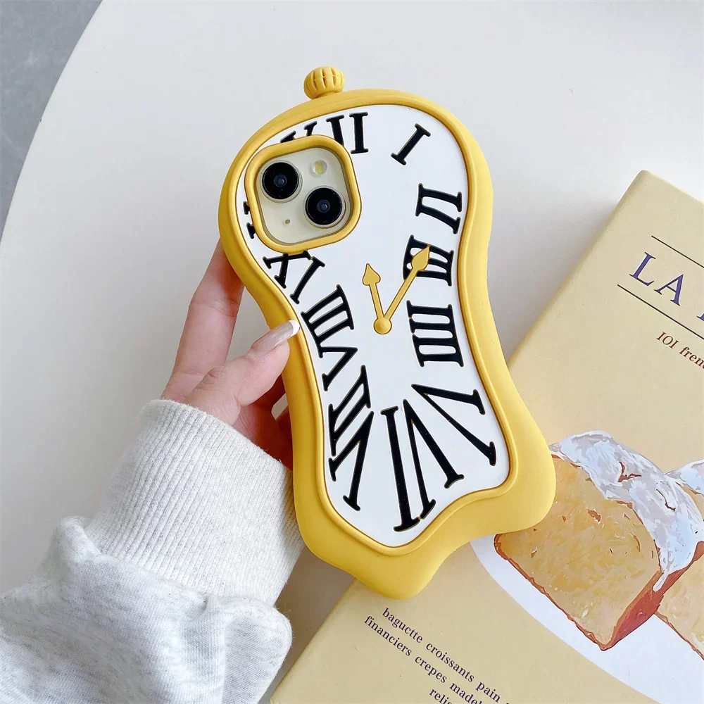 Cute Funny Cartoon 3D Clock  Phone Case for IPhone 16 15 14 13 11 12Pro Max Shockproof Silicone Funda Soft Anti-drop back Cover