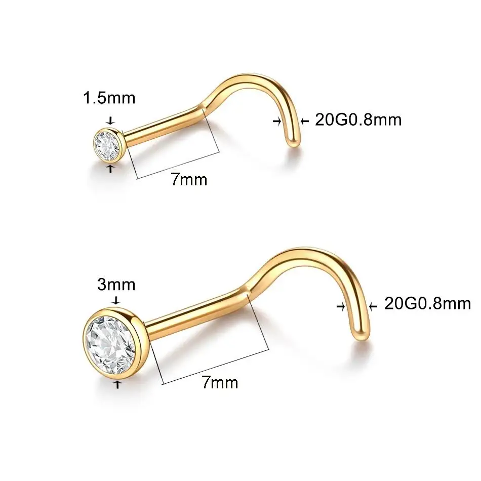 1 Piece Stainless Steel Nose Ring Stud Piercing Nariz 20G Crystal Nostril Pirsing Earring Cartilage Piercings Jewelry for Women
