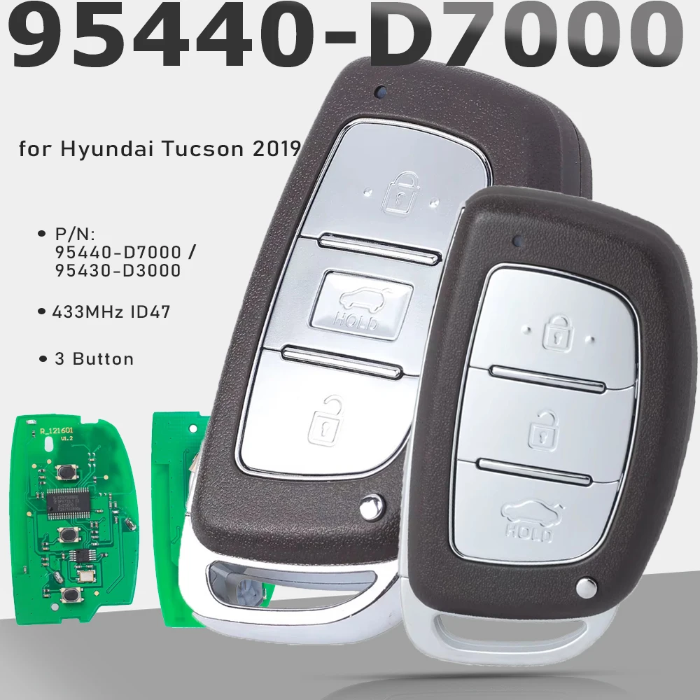 

KEYECU P/N: 95440-D7000/95430-D3000 FSK 433,92 МГц ID47 Интеллектуальный дистанционный автомобильный брелок с 3 кнопками для Hyundai Tucson 2019