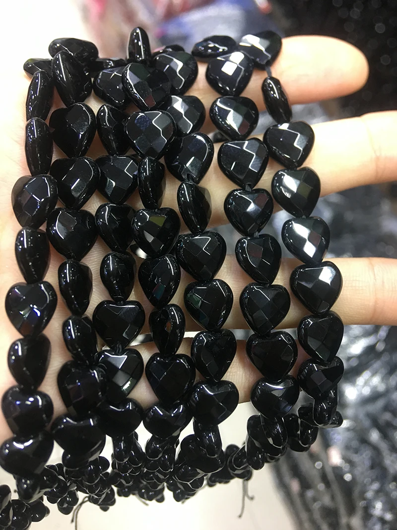 

Mankuu Natural Genuine Black Agate Stone Heart Shape 10mm Loose Beads For DIY 37pcs