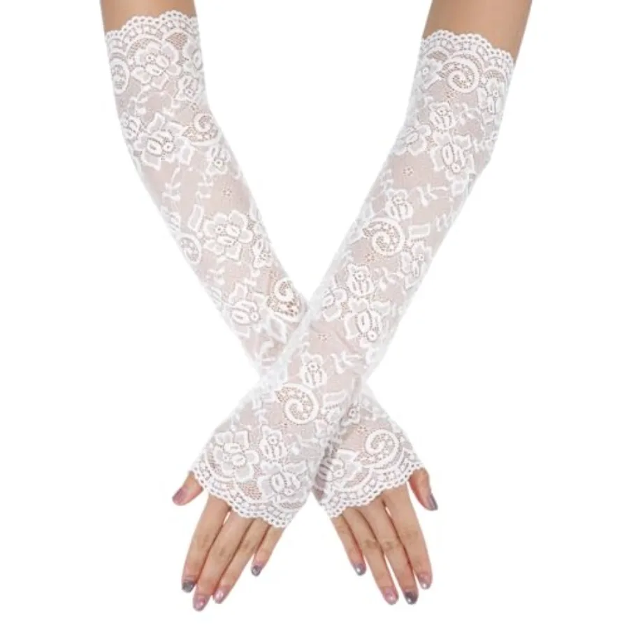 Elegant Elbow Length Fingerless Lace Gloves for Women