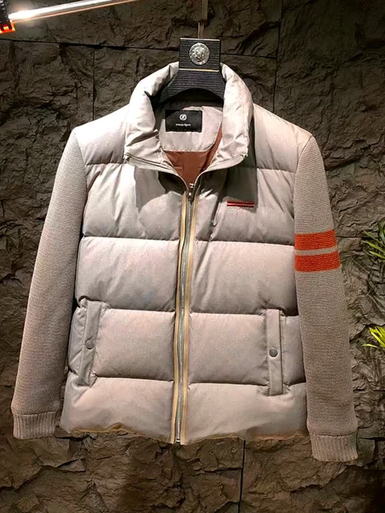 

Faionable Casual Men's Knitted Stand Collar down Jaet Outerwear Stand Fit Long Sve Warm Youth Autumn Winter New Arr...